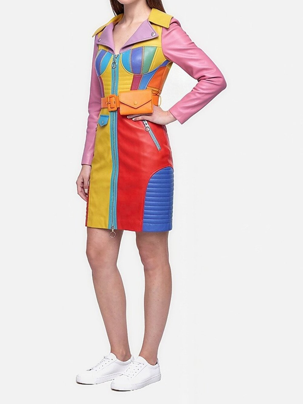 Moschino A37085570-6888 Moschino Colorblock Long Sleeve Dress Multicolor Dress
